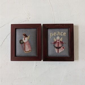 Angels Peace Needleworks Wall Christmas Decor Needlepoint Mahogany Wooden Frame